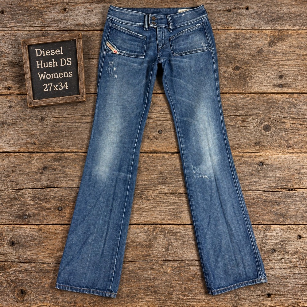 Diesel Hush DS Womens Jeans 27x34 Blue Distressed Low Rise Bootcut Made in Italy